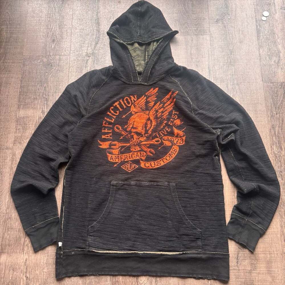 Affliction Live Fast Hoodie Black Textured Thermal